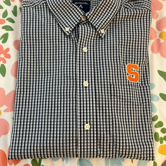 Navy Blue Plaid Syracuse Button Down // Antigua Men's Size XL - Picture 3 of 8